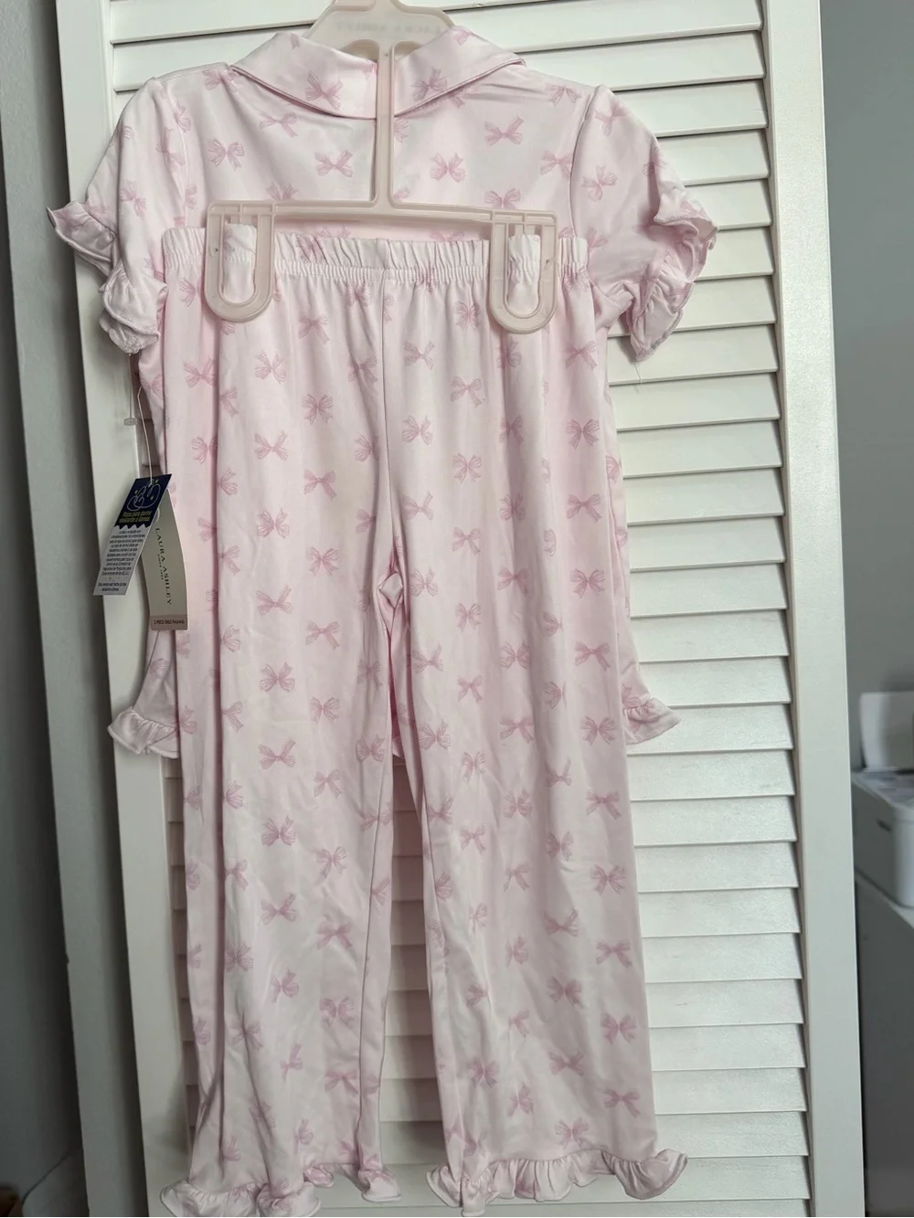 Laura Ashley Light Pink 3pcs Bow-Print Short-Sleeve Pajama Set Size 4